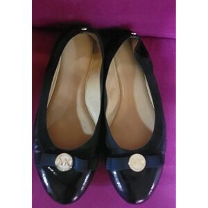 Michael Kors Women's Ballet Flats Slip-Ons, Size 8 Black With Gold‎ Accents